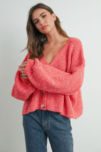 Load image into Gallery viewer, Red Cardigan Deep V-Neck Long Sleeve Button-Down Front Casual Wear