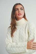 Load image into Gallery viewer, Cream Sweater Thick Braided Cropped Mock Neck Long Sleeve Casual Outfit