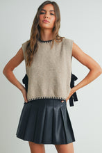 Load image into Gallery viewer, Taupe &amp; Black Sweater Sleeveless Buttermelon Side Tie Casual Winter Wear