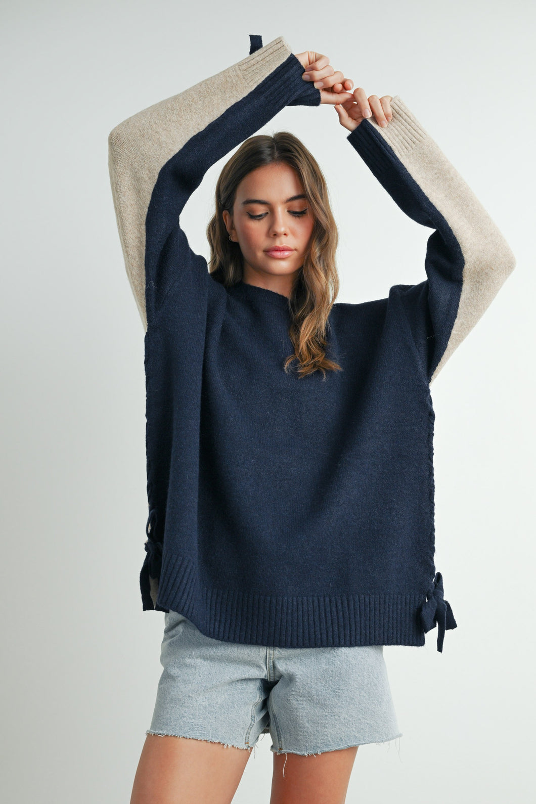 Navy Pullover Sweater Crew Neck Long Sleeve Winter Outfit