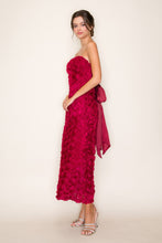 Load image into Gallery viewer, Burgundy Midi Dress Strapless Straight Neck Invisible Zip-up Back with Bow Tie Party Wear