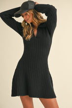 Load image into Gallery viewer, Black Sweater Mini Dress Stylish Collar Soft Rib Casual Outfit