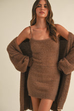 Load image into Gallery viewer, Brown 2 Piece Cardigan Set Mini Dress Date Night and Lounging