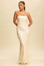 Load image into Gallery viewer, Cream Strapless Straight Neckline Sequin Maxi Dress Wedding Guest