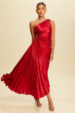 Load image into Gallery viewer, Bold Red Maxi Dress One Shoulder Pleated Prom Dress