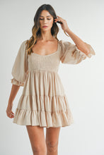 Load image into Gallery viewer, Sloane Ruffle Tier Beige Baby Doll Dress