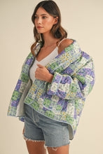 Load image into Gallery viewer, Green Quilted Jacket Open Front Floral Patchwork Print Casual Wear Winter Wear