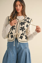 Load image into Gallery viewer, Taupe Vest Quilted Floral Embroided Front Tie Casual Outing and Cozy Gathering