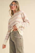 Load image into Gallery viewer, Cream Sweater Geometric Knit Long Sleeve Relaxed Outfit