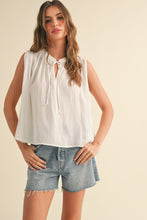 Load image into Gallery viewer, White Blouse Relaxed Fit Tie-Front Sleeveless Casual Outwear