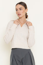 Load image into Gallery viewer, Ivory Sweater Top Thin Cable Knit Zip-Up Collar Long Sleeve All Season Wear