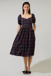 Freyja Arvada Plaid Alessi Puff Sleeve Midi Dress