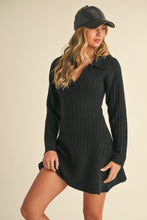 Load image into Gallery viewer, Cali Collar Flared Soft Rib Sweater Mini Dress