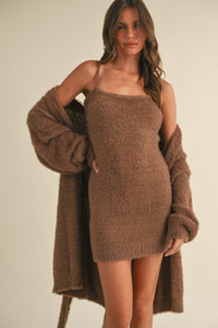 Briella Soft Sleeveless Tube Mini Dress and Cardigan Set in Brown