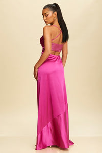 Danna Bright Pink Studded Satin Sleeveless Maxi Dress