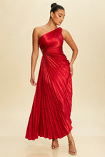 Load image into Gallery viewer, Adelynn One Shoulder Metalic Pleated Maxi Dress