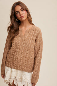 Amora Classic V-Neck Cable Knit Sweater