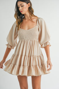 Sloane Ruffle Tier Beige Baby Doll Dress