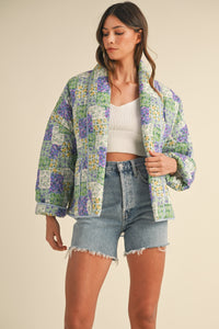 Matilda Floral Print Open Front Quilted Jacket