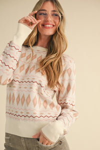 Tessa Geometric Knit Long Sleeve Sweater