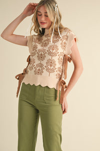 Malani Ribbed Scallop Floral Sweater Vest