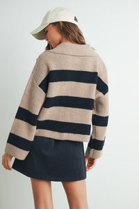 Lina Stripe Drop Shoulder With Wide Collar Sweater