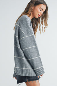 Hattie Striped Pattern Drop Shoulder Sweater, Preorder 12/22