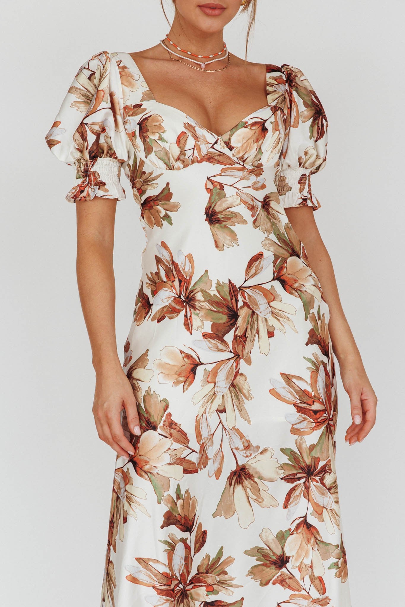 Satin floral midi dress online