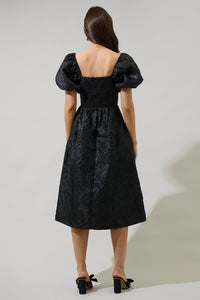 Louise Danica Jacquard Alessi Puff Sleeve Midi Dress