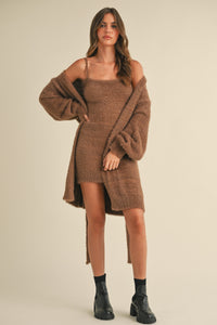 Briella Soft Sleeveless Tube Mini Dress and Cardigan Set in Brown