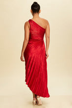 Load image into Gallery viewer, Adelynn One Shoulder Metalic Pleated Maxi Dress