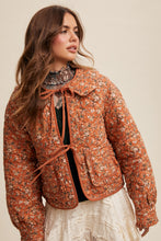 Load image into Gallery viewer, Aniyah Floral Tie Front Collar Heart Quilted Jacket