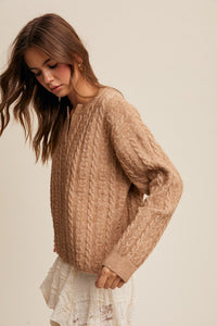 Amora Classic V-Neck Cable Knit Sweater