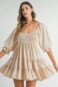 Sloane Ruffle Tier Beige Baby Doll Dress