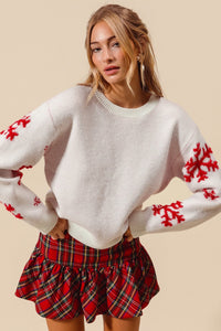 Alma Christmas Sweater Top with Fluffy Snowflake Sleeves