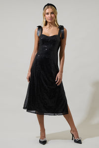 Thalia Adelisa Sequin Tie Strap Midi Dress