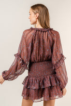 Load image into Gallery viewer, Sylvia Brown Floral Ruffle Smocked Button up Mini Dress