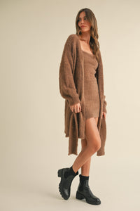 Briella Soft Sleeveless Tube Mini Dress and Cardigan Set in Brown