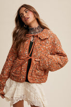 Load image into Gallery viewer, Aniyah Floral Tie Front Collar Heart Quilted Jacket