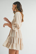 Load image into Gallery viewer, Sloane Ruffle Tier Beige Baby Doll Dress