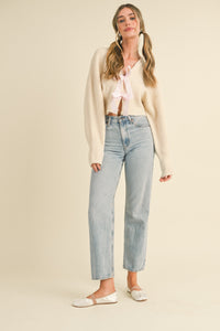 Jolene Bow-Front Crop Cardigan Sweater