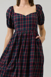 Freyja Arvada Plaid Alessi Puff Sleeve Midi Dress