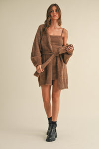 Briella Soft Sleeveless Tube Mini Dress and Cardigan Set in Brown