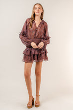 Load image into Gallery viewer, Sylvia Brown Floral Ruffle Smocked Button up Mini Dress