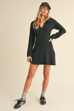 Load image into Gallery viewer, Cali Collar Flared Soft Rib Sweater Mini Dress