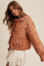 Load image into Gallery viewer, Aniyah Floral Tie Front Collar Heart Quilted Jacket