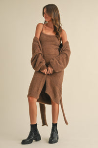 Briella Soft Sleeveless Tube Mini Dress and Cardigan Set in Brown