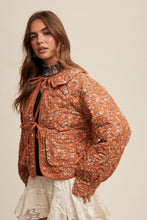 Load image into Gallery viewer, Aniyah Floral Tie Front Collar Heart Quilted Jacket