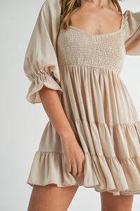 Sloane Ruffle Tier Beige Baby Doll Dress