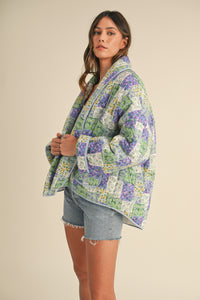 Matilda Floral Print Open Front Quilted Jacket